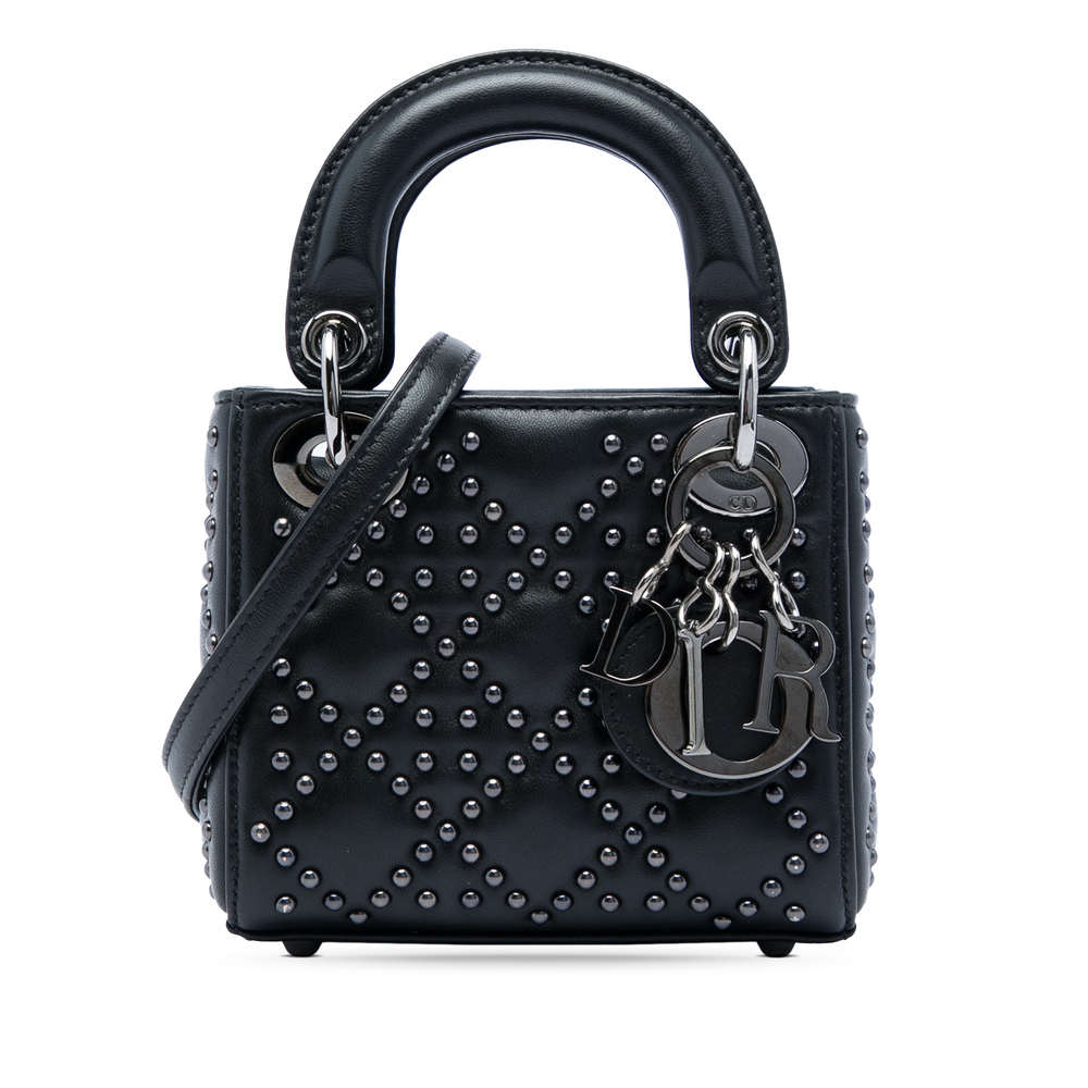 Pre-Loved Dior Micro Lambskin Cannage Studded Supple Lady Dior